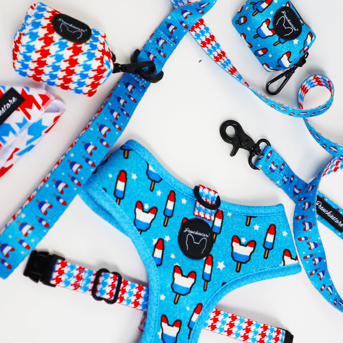 Frenchiestore Bomb Pop Collection Frenchie dog health harness Frenchiestore.com FrenchieBulldog pet reversible harness