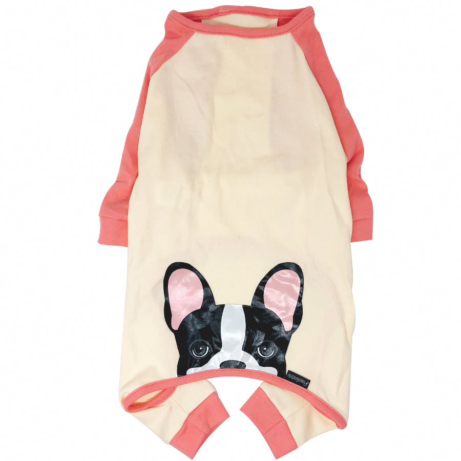 French Bulldog Pajamas in Coral | Frenchie Clothing | Black Pied Frenchie Dog, Frenchie Dog, French Bulldog pet products