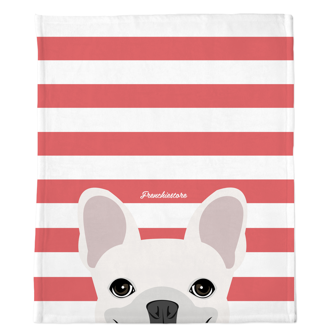 White French Bulldog on Coral Stripes | Frenchie Blanket, Frenchie Dog, French Bulldog pet products
