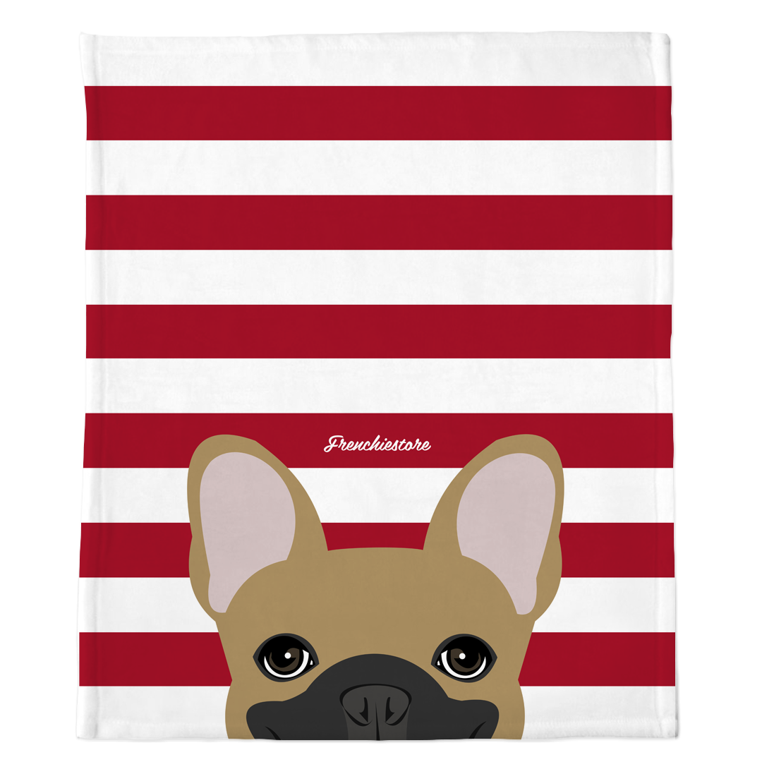Masked Fawn French Bulldog on Red Stripes | Frenchie Blanket, Frenchie Dog, French Bulldog pet products