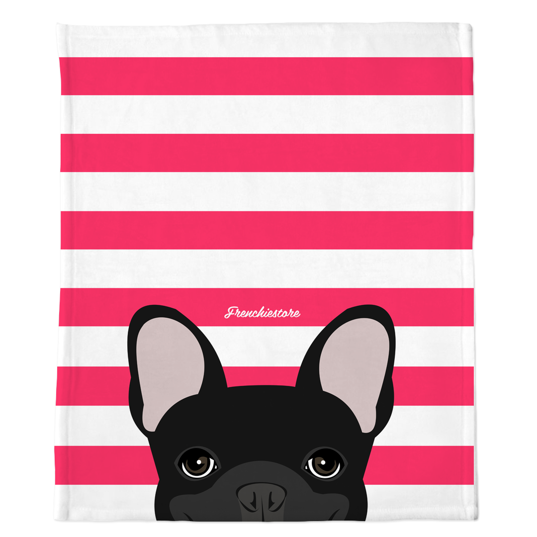 Black French Bulldog on Hot Pink Stripes | Frenchie Blanket, Frenchie Dog, French Bulldog pet products