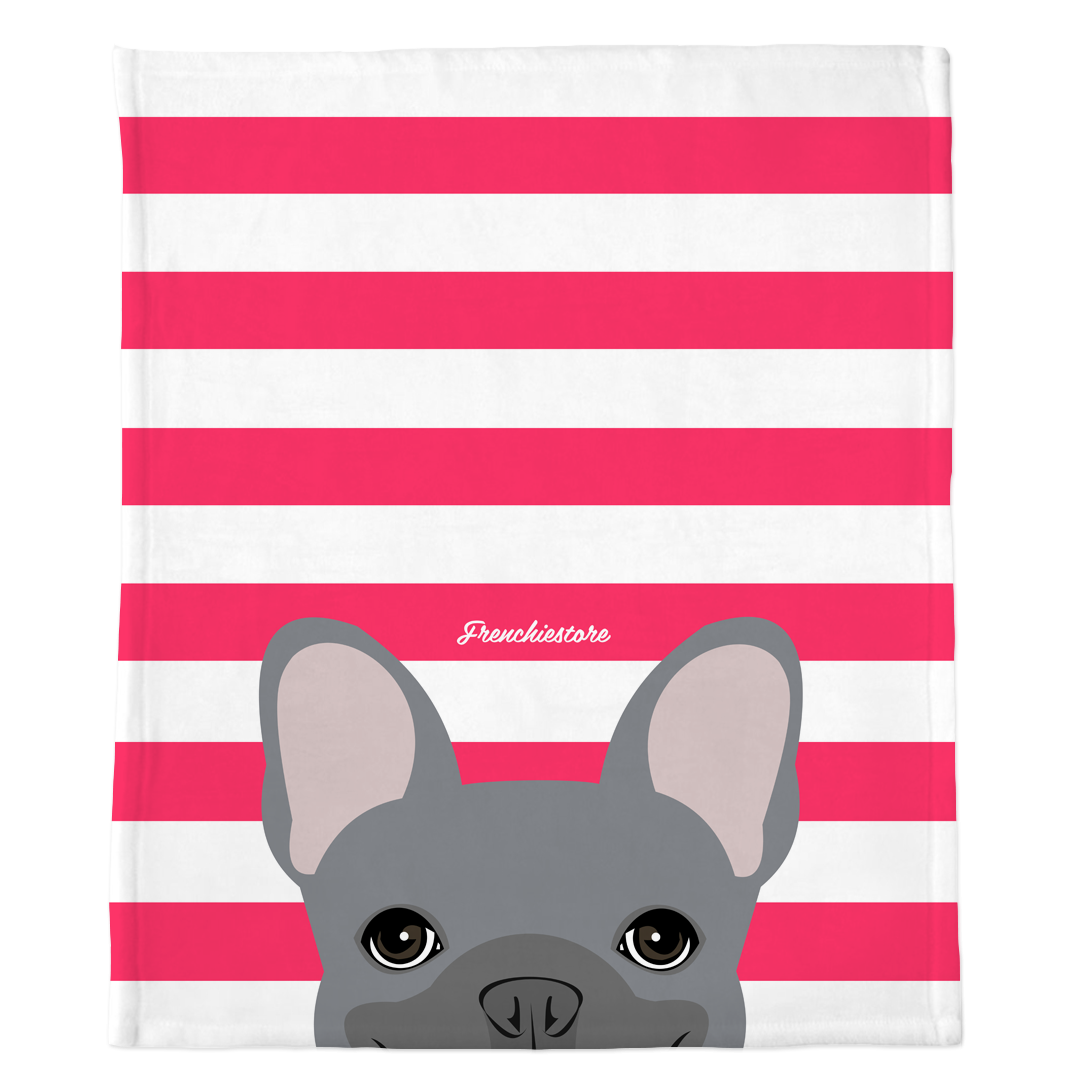 Blue French Bulldog on Hot Pink Stripes | Frenchie Blanket, Frenchie Dog, French Bulldog pet products
