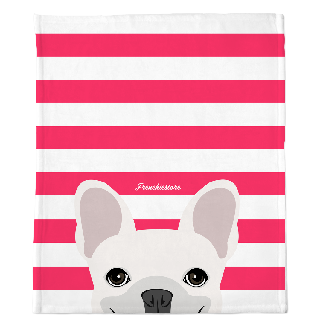 White French Bulldog on Hot Pink Stripes | Frenchie Blanket, Frenchie Dog, French Bulldog pet products