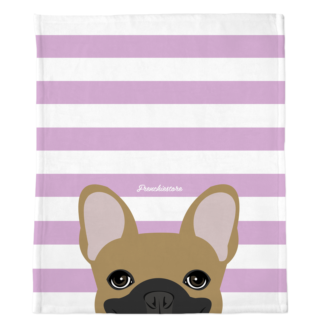 Masked Fawn French Bulldog on Lavender Stripes | Frenchie Blanket, Frenchie Dog, French Bulldog pet products