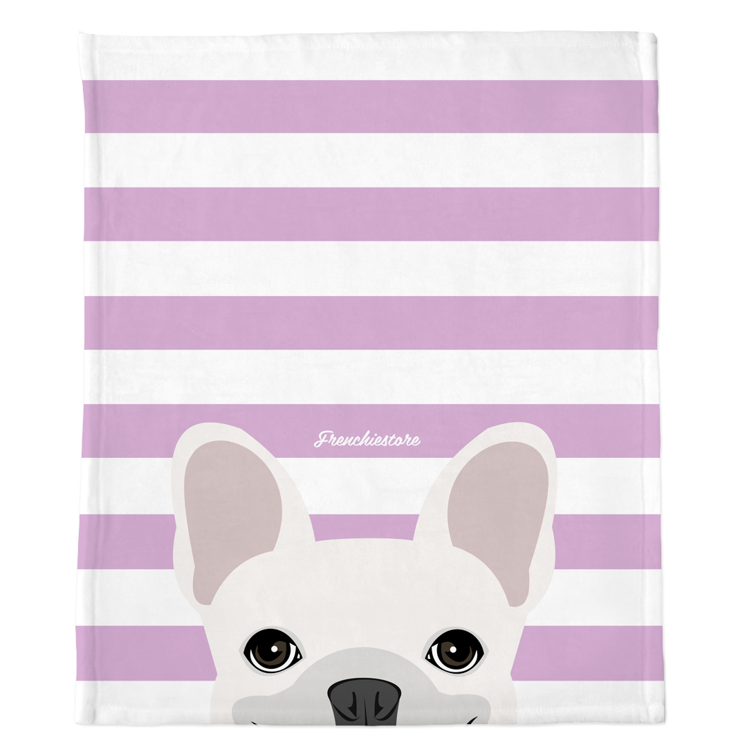 White French Bulldog on Lavender Stripes | Frenchie Blanket, Frenchie Dog, French Bulldog pet products