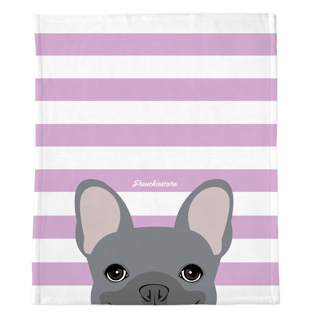 Blue French Bulldog on Lavender Stripes | Frenchie Blanket, Frenchie Dog, French Bulldog pet products