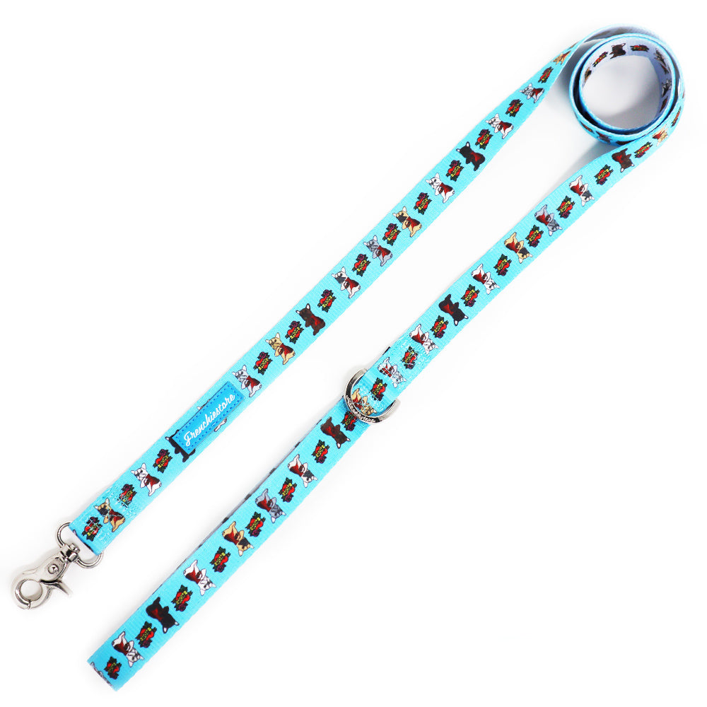 Frenchiestore Dog Luxury Leash | This Frenchie loves Mom/Dad in teal and grey, Frenchie Dog, French Bulldog pet products