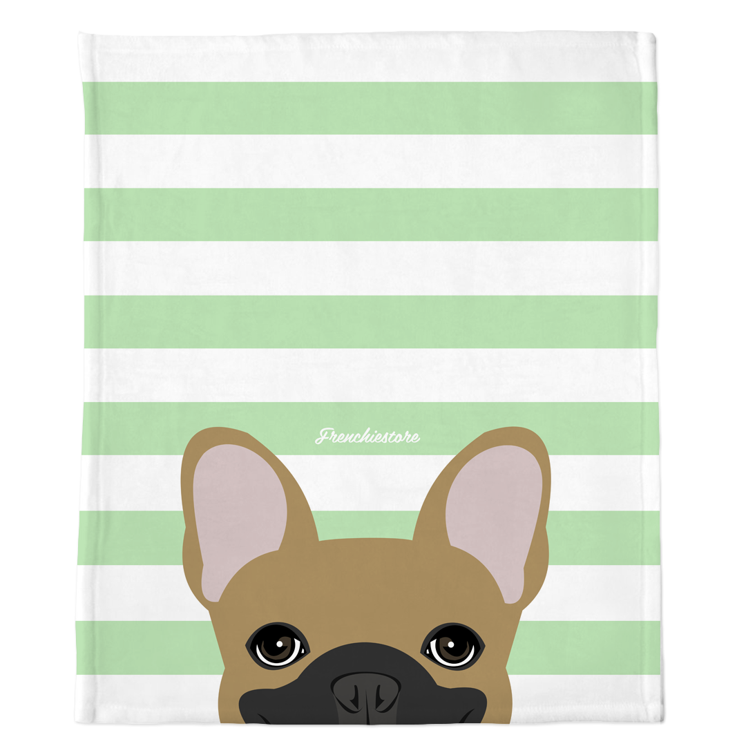 Masked Fawn French Bulldog on Mint Stripes | Frenchie Blanket, Frenchie Dog, French Bulldog pet products
