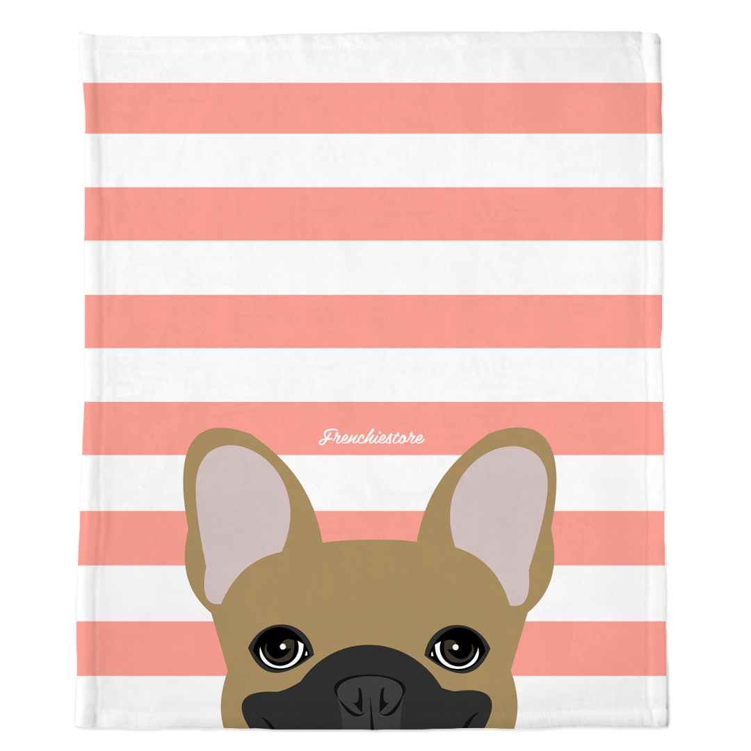 Masked Fawn French Bulldog on Peach Stripes | Frenchie Blanket, Frenchie Dog, French Bulldog pet products