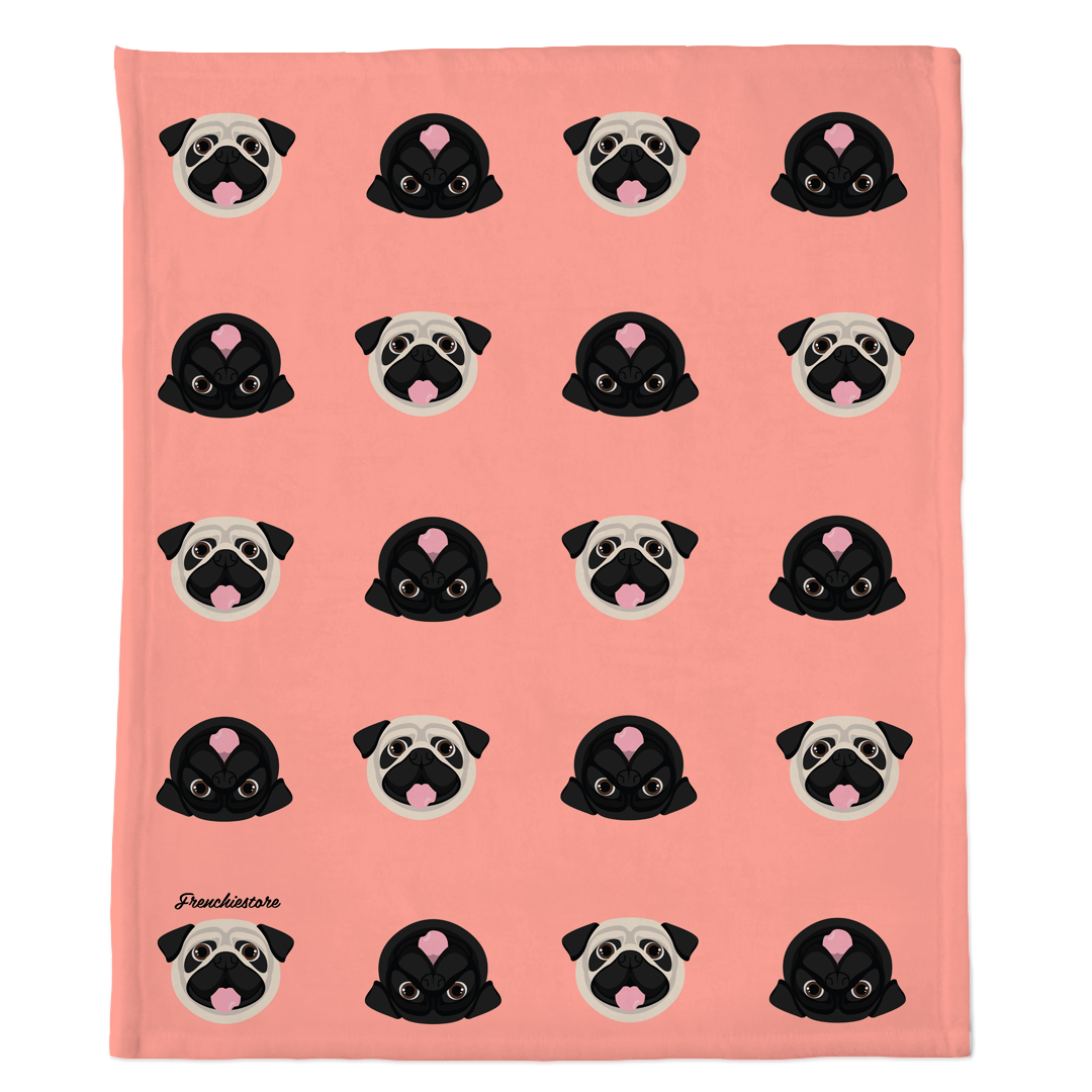 Pug Blanket | Different Pug dogs on Peach, Frenchie Dog, French Bulldog pet products