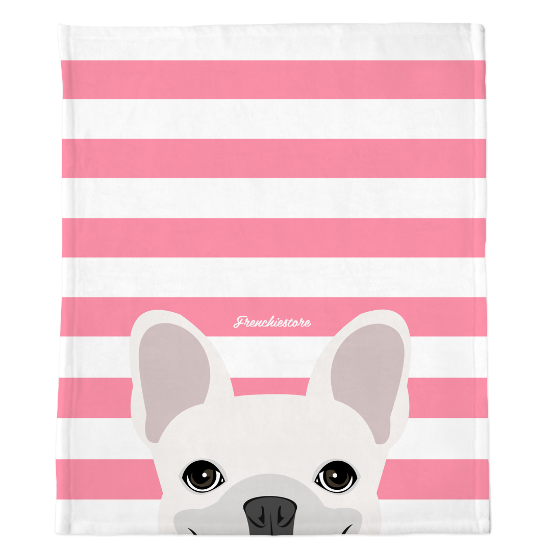 White French Bulldog on Pink Stripes | Frenchie Blanket, Frenchie Dog, French Bulldog pet products