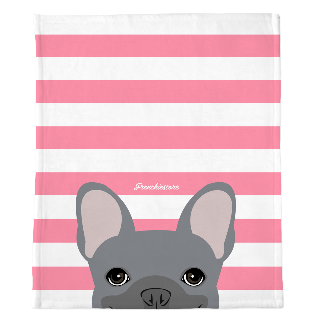 Blue French Bulldog on Pink Stripes | Frenchie Blanket, Frenchie Dog, French Bulldog pet products