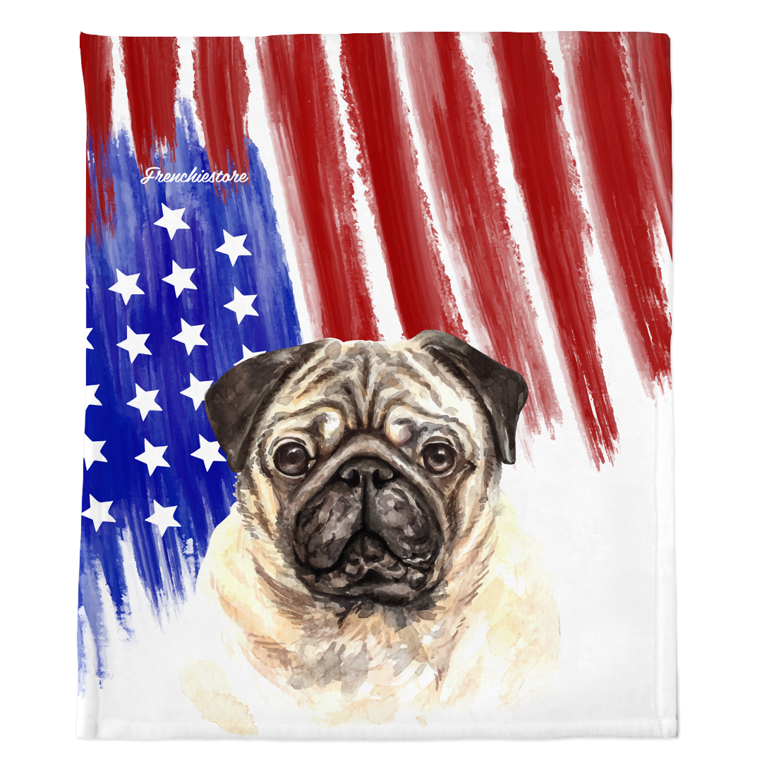 Patriotic Pug Blanket | American dog in Watercolors, Frenchie Dog, French Bulldog pet products
