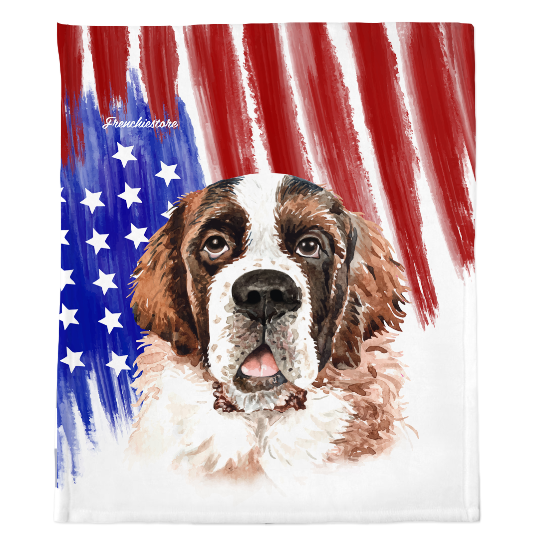 Patriotic Saint Bernard Blanket | American dog in Watercolors, Frenchie Dog, French Bulldog pet products
