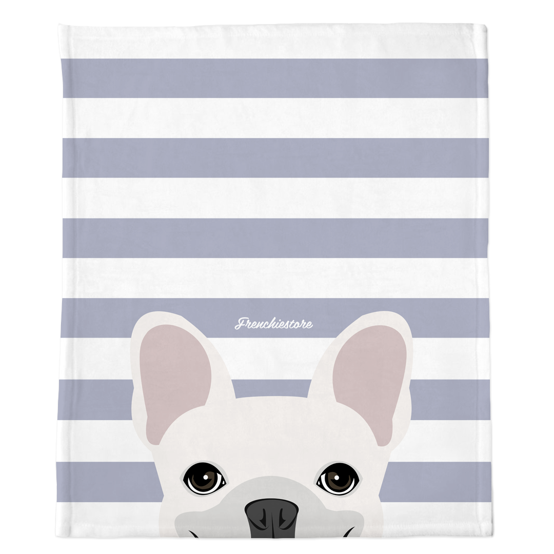 White French Bulldog on Silver Stripes | Frenchie Blanket, Frenchie Dog, French Bulldog pet products