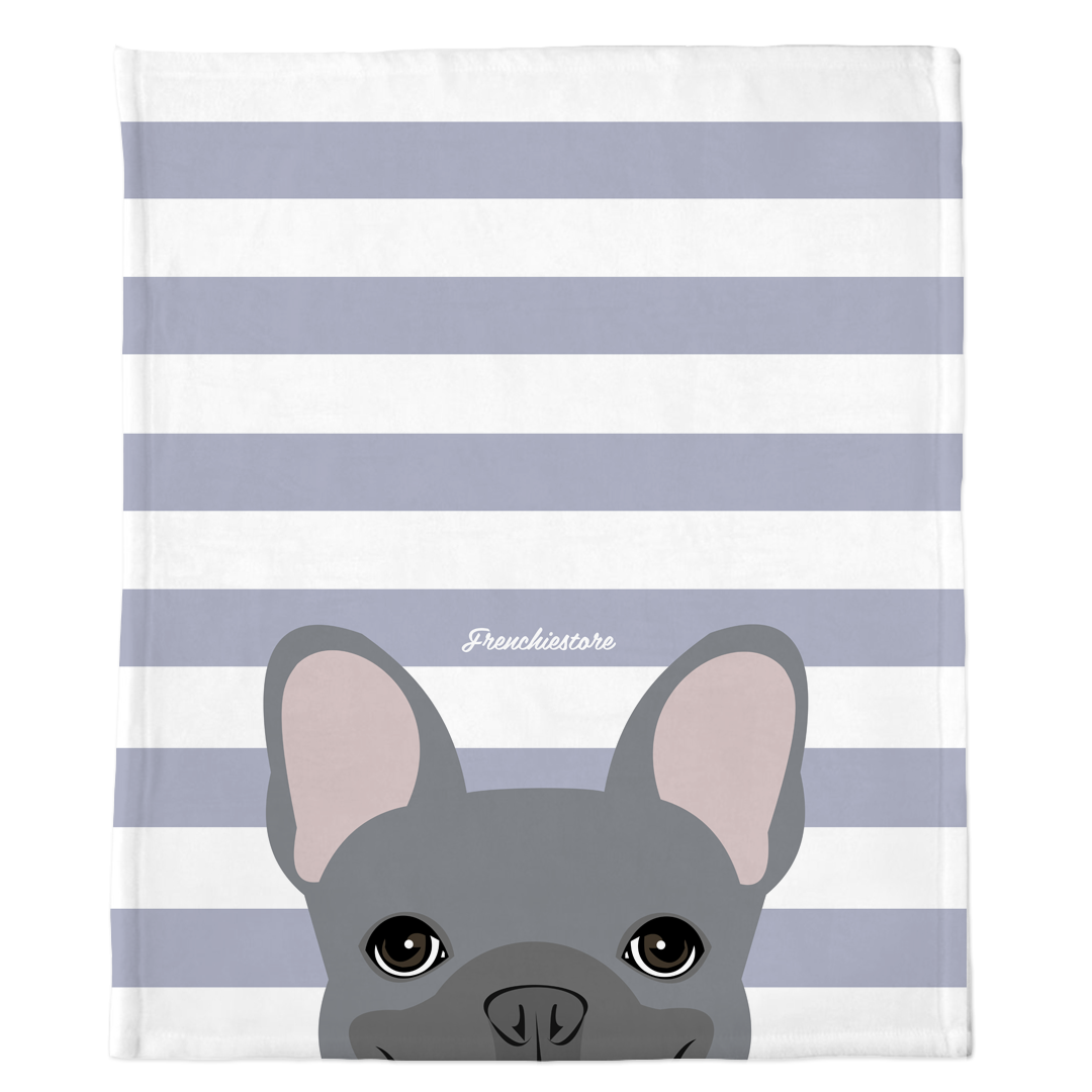 Blue French Bulldog on Silver Stripes | Frenchie Blanket, Frenchie Dog, French Bulldog pet products
