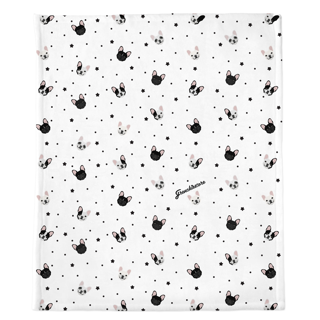 Frenchie Blanket |  French Bulldogs and stars on White, Frenchie Dog, French Bulldog pet products