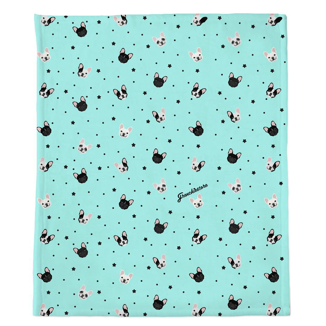 Frenchie Blanket |  French Bulldogs and stars on Aqua, Frenchie Dog, French Bulldog pet products