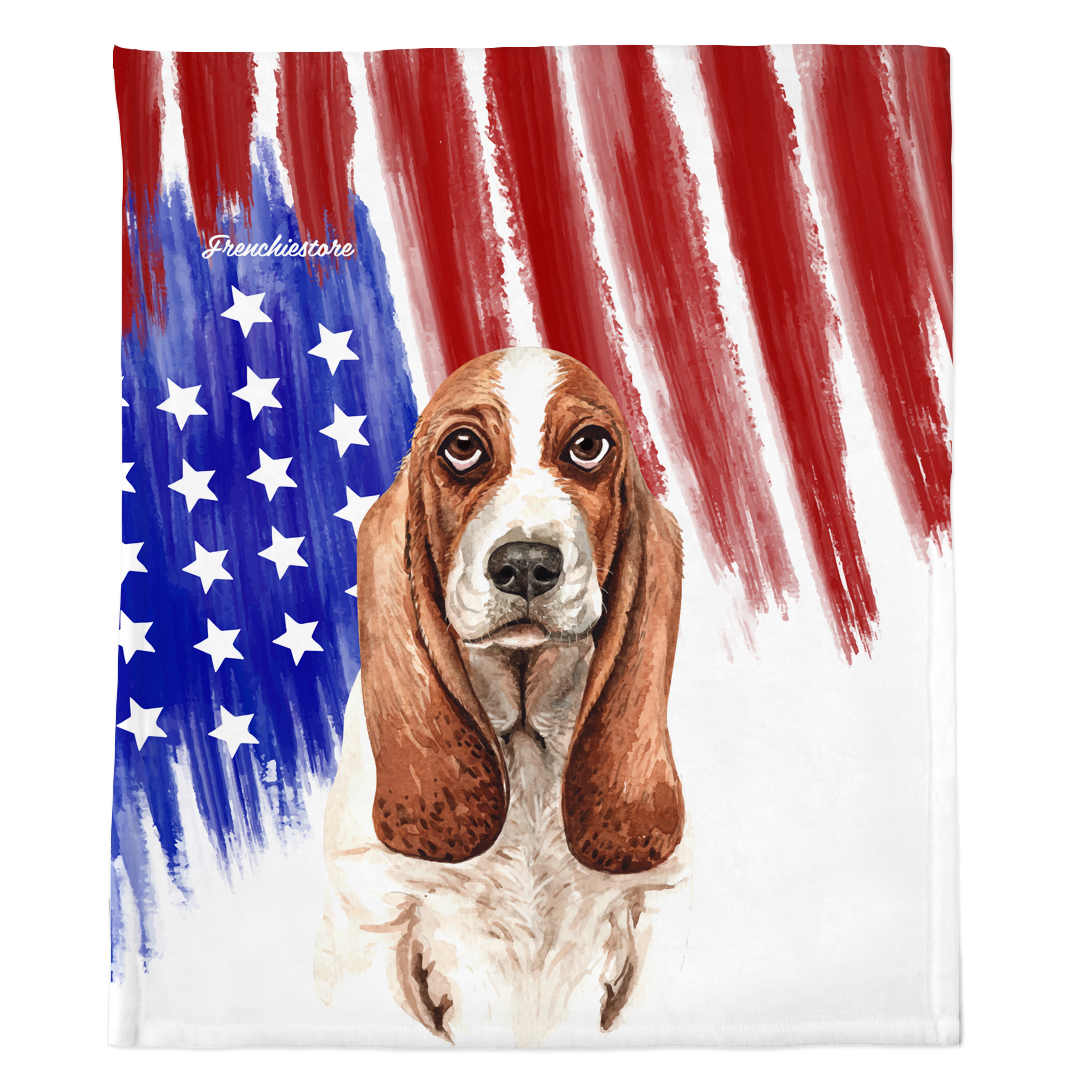 Patriotic Basset Hound Blanket | American dog in Watercolors, Frenchie Dog, French Bulldog pet products