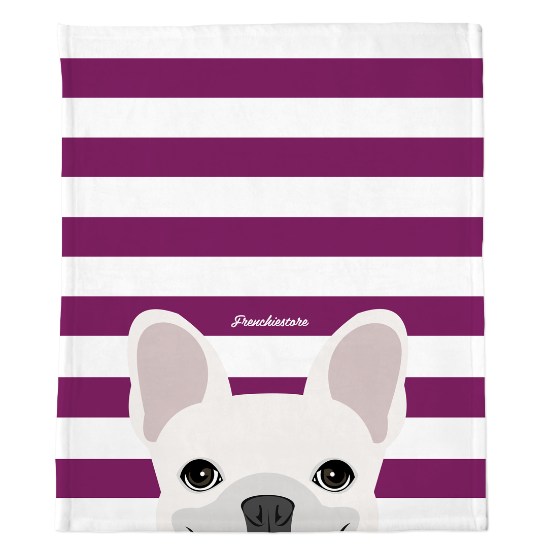 White French Bulldog on Beet Stripes | Frenchie Blanket, Frenchie Dog, French Bulldog pet products