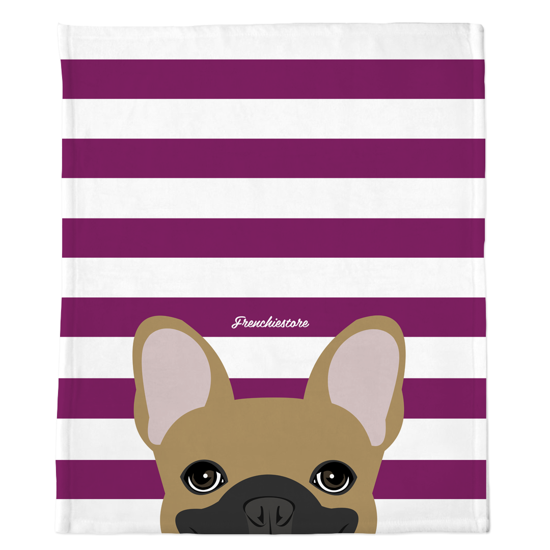 Masked Fawn French Bulldog on Beet Stripes | Frenchie Blanket, Frenchie Dog, French Bulldog pet products