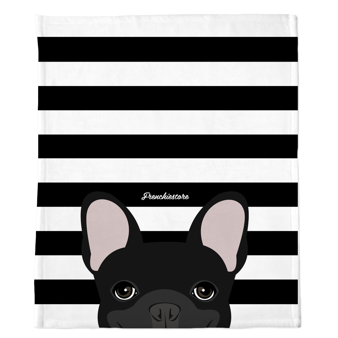 Black French Bulldog on Black Stripes | Frenchie Blanket, Frenchie Dog, French Bulldog pet products