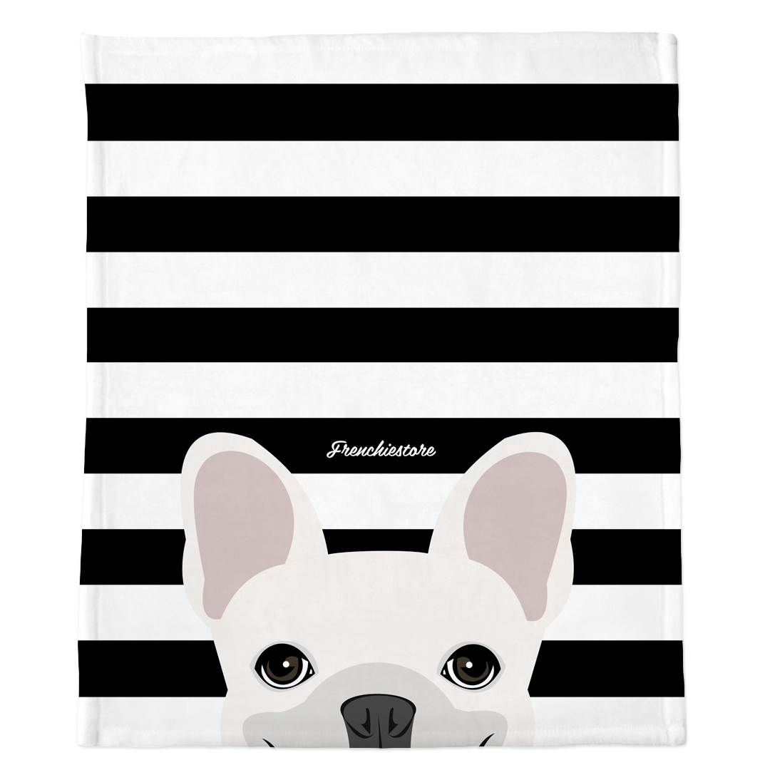 White French Bulldog on Black Stripes | Frenchie Blanket, Frenchie Dog, French Bulldog pet products
