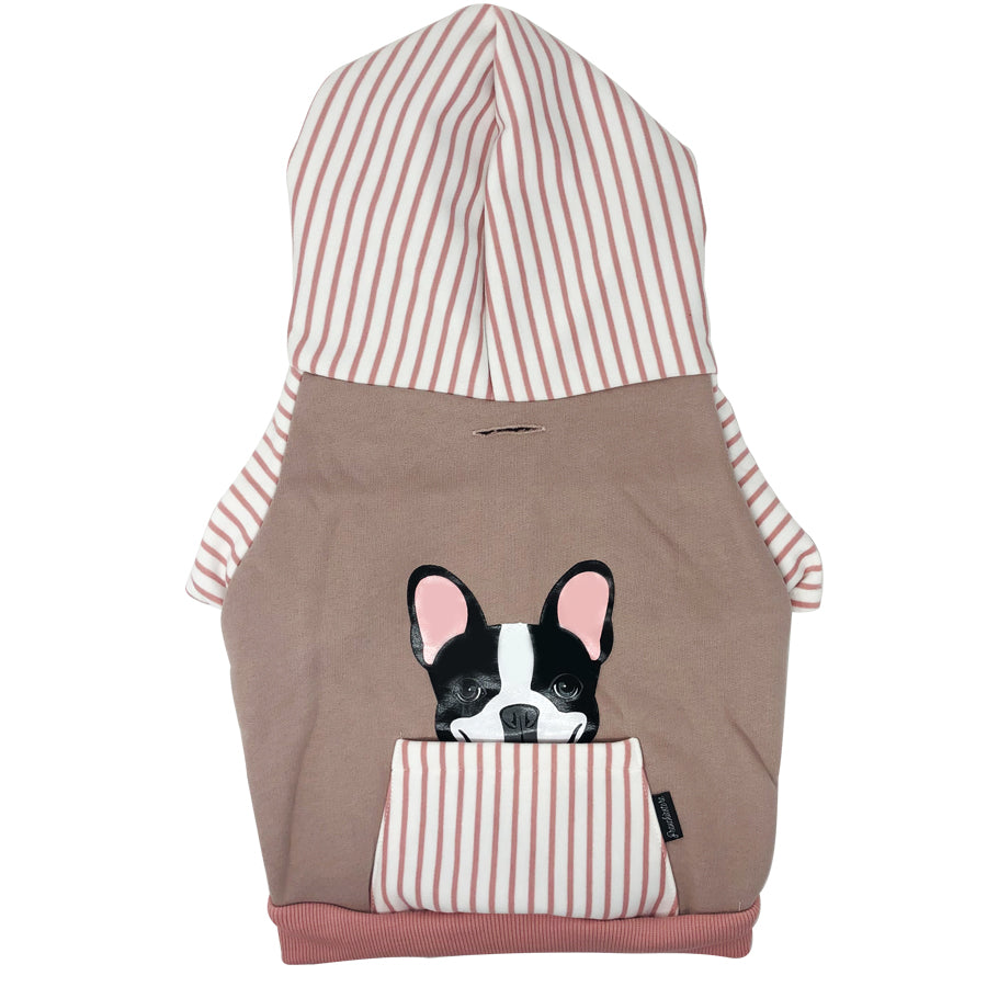 French Bulldog hoodie in pink | Frenchie Clothing | Black Pied Frenchie dog, Frenchie Dog, French Bulldog pet products