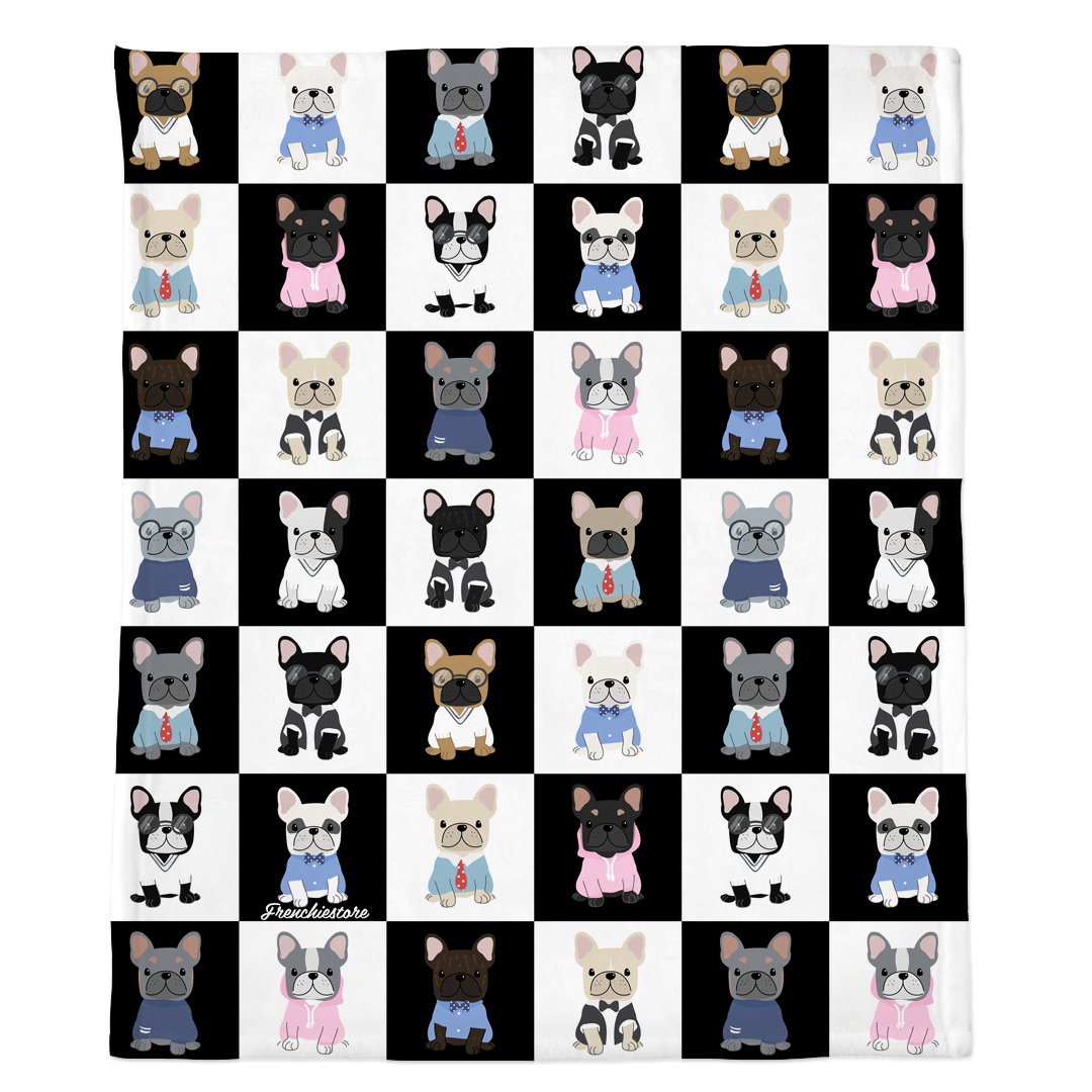 Frenchie Blanket | Preppy French Bulldogs on Black & White, Frenchie Dog, French Bulldog pet products