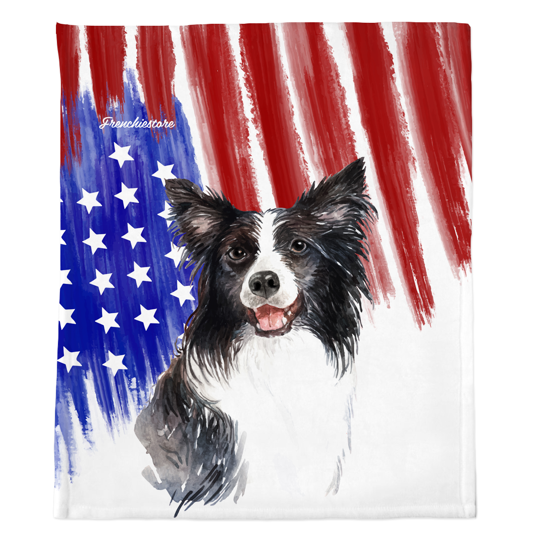 Patriotic Border Collie Blanket | American dog in Watercolors, Frenchie Dog, French Bulldog pet products