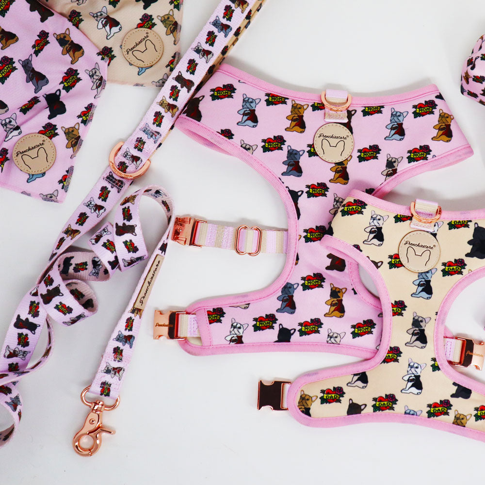 This Frenchie loves MOM/DAD Bundle in pink and tan | Frenchiestore, Frenchie Dog, French Bulldog pet products