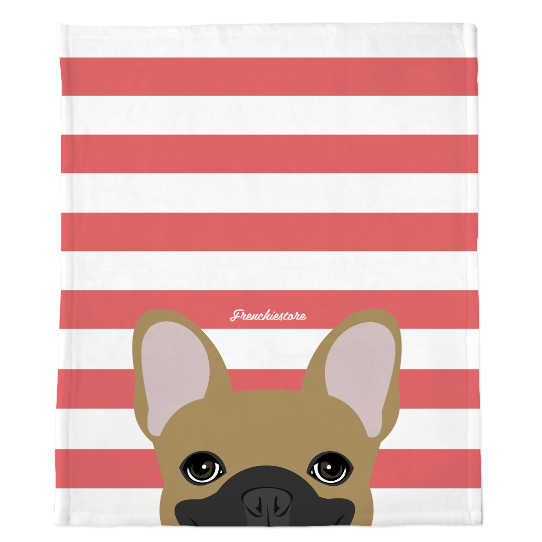 Masked Fawn French Bulldog on Coral Stripes | Frenchie Blanket, Frenchie Dog, French Bulldog pet products