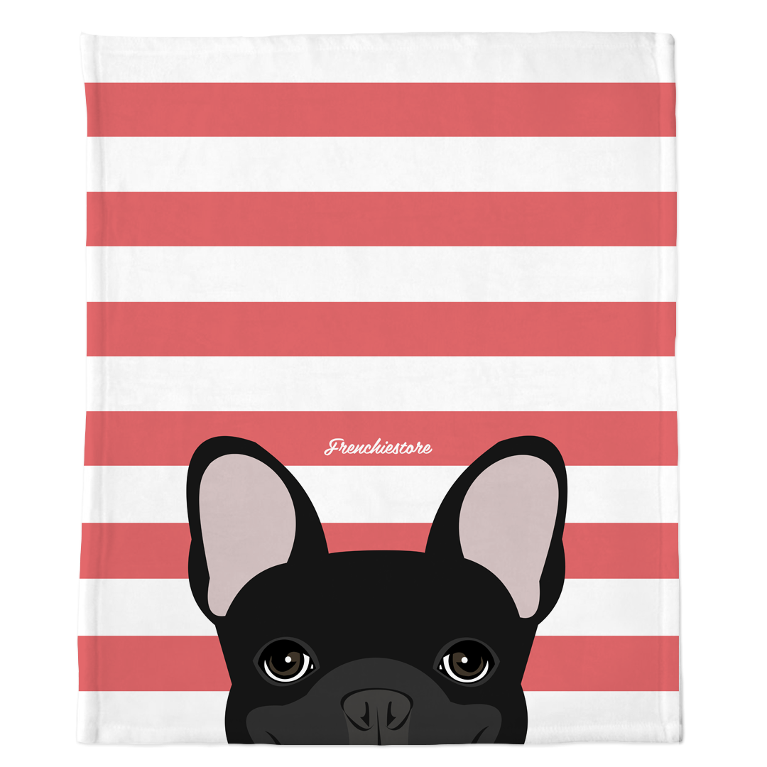 Black French Bulldog on Coral Stripes | Frenchie Blanket, Frenchie Dog, French Bulldog pet products