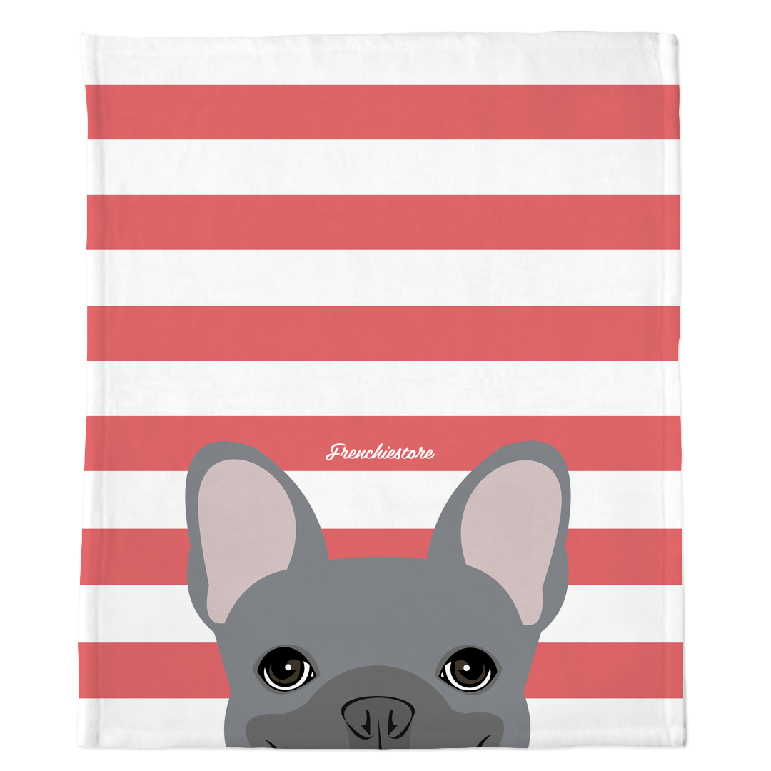 Blue French Bulldog on Coral Stripes | Frenchie Blanket, Frenchie Dog, French Bulldog pet products