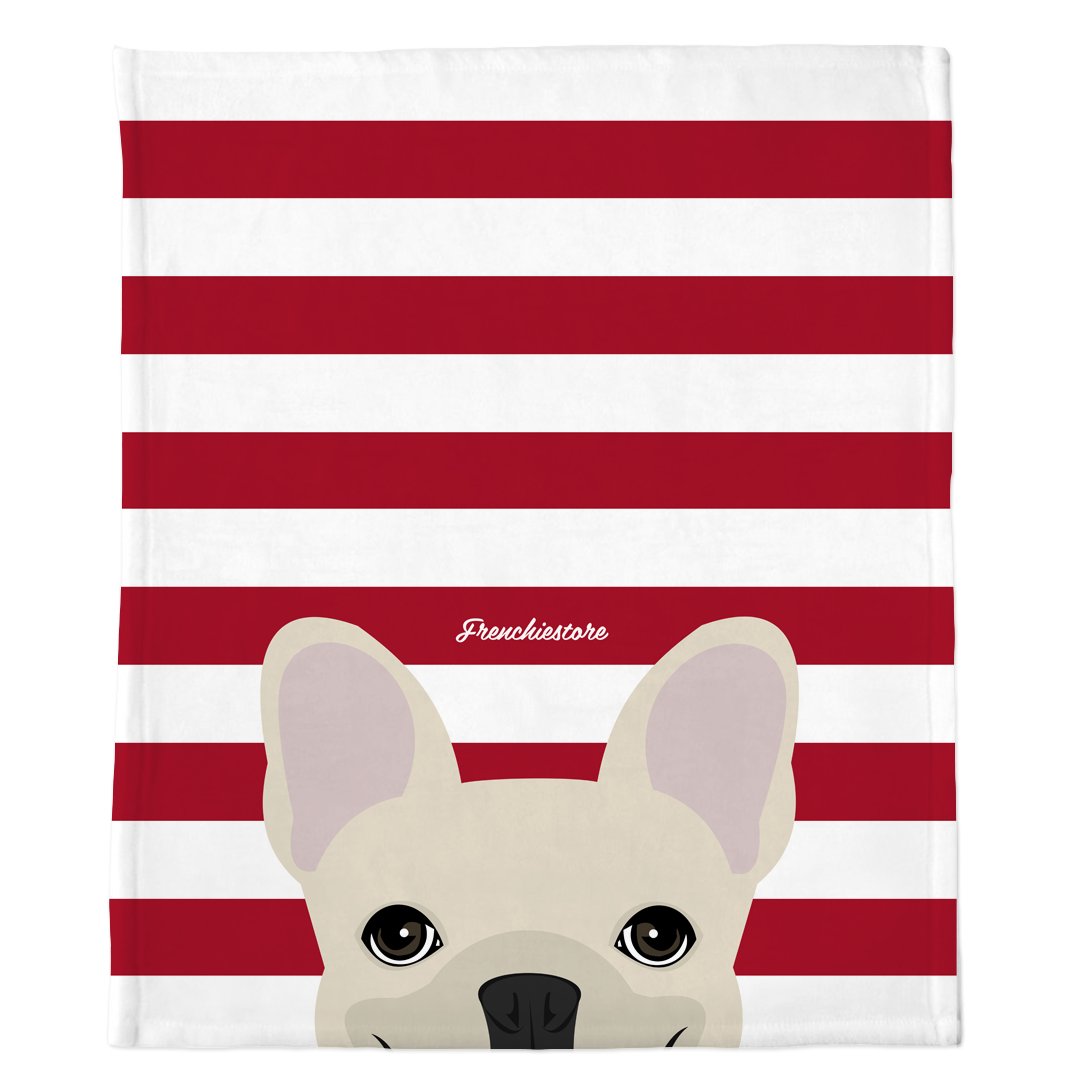 Cream French Bulldog on Red Stripes | Frenchie Blanket, Frenchie Dog, French Bulldog pet products
