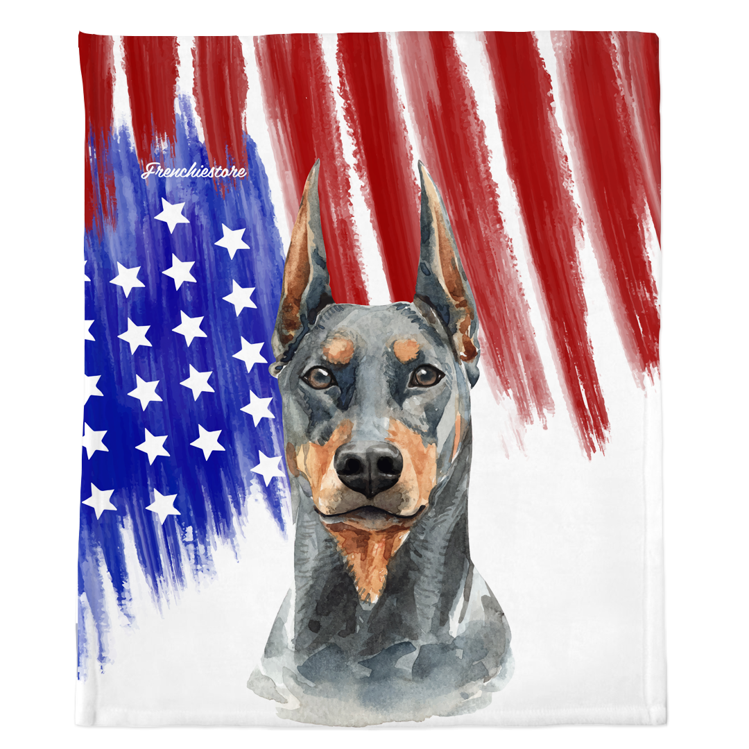 Patriotic Doberman Pinscher Blanket | American dog in Watercolors, Frenchie Dog, French Bulldog pet products
