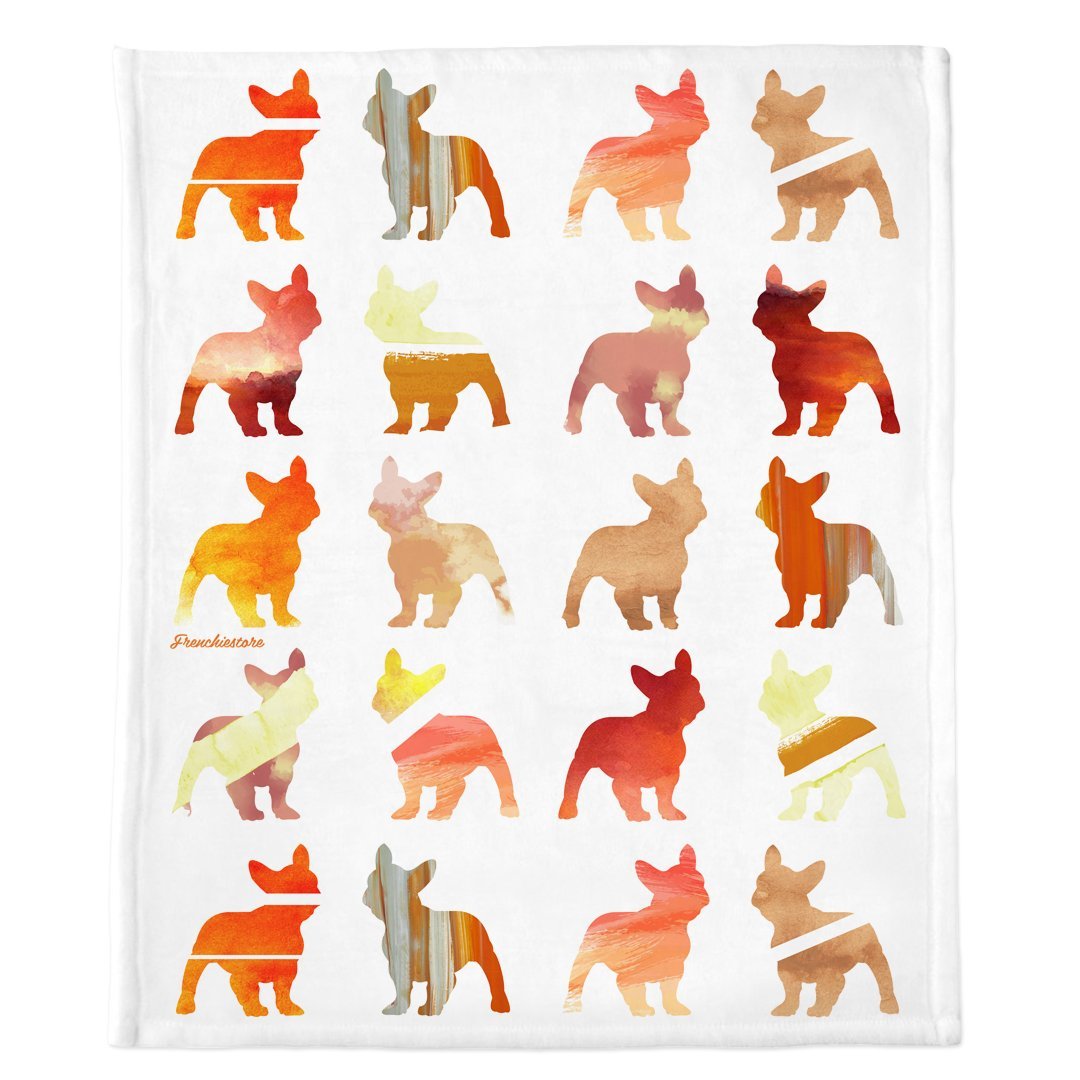 Frenchie Blanket | Frenchiestore | French Bulldogs in Fall Watercolors, Frenchie Dog, French Bulldog pet products