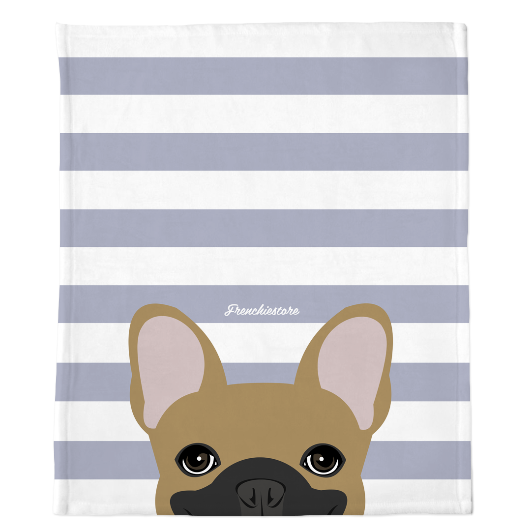 Masked Fawn French Bulldog on Silver Stripes | Frenchie Blanket, Frenchie Dog, French Bulldog pet products