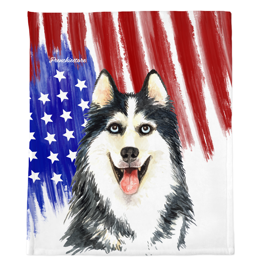 Patriotic Siberian Husky Blanket | American dog in Watercolors, Frenchie Dog, French Bulldog pet products