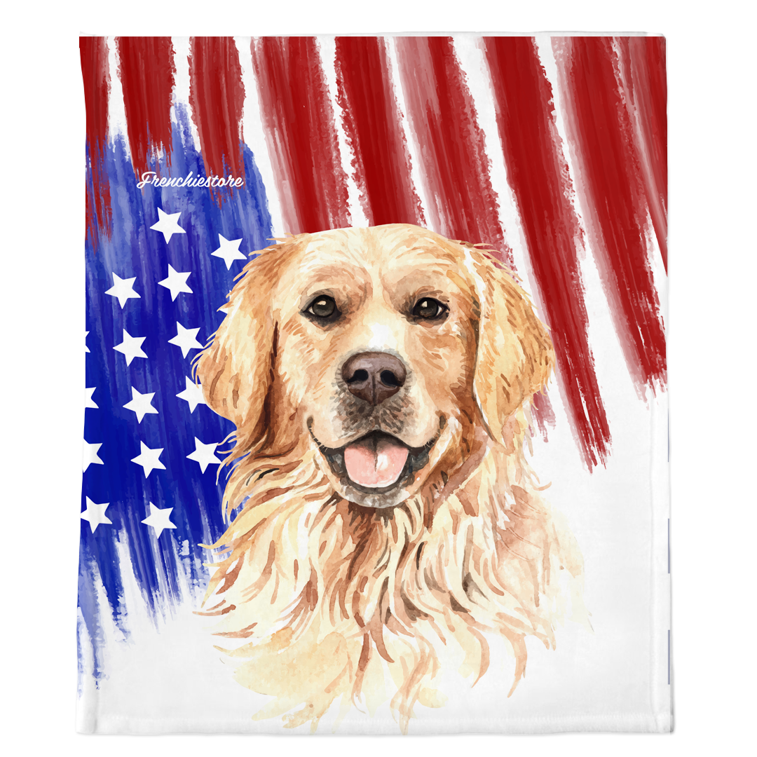 Patriotic Golden Retriever Blanket | American dog in Watercolors, Frenchie Dog, French Bulldog pet products