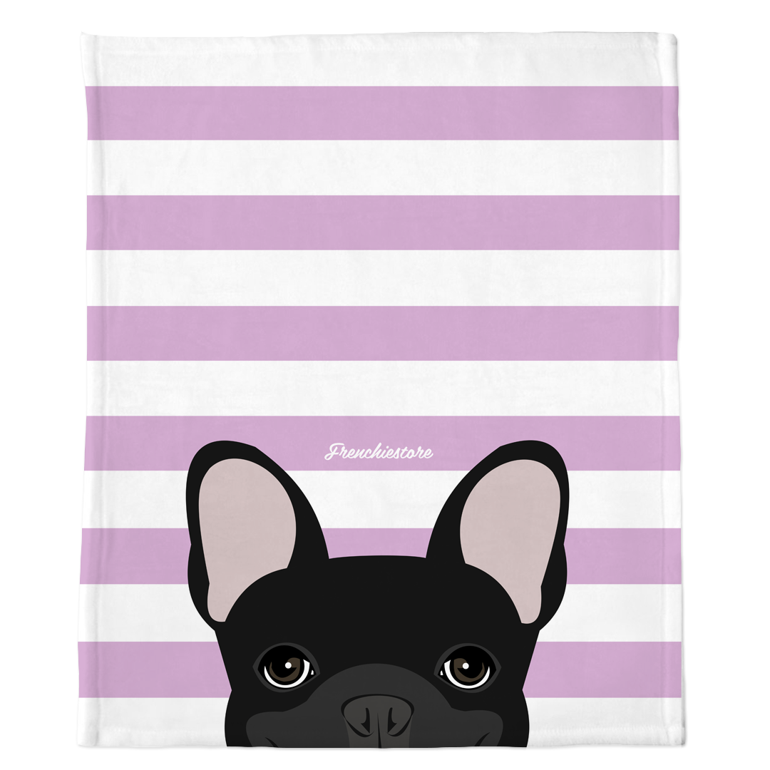 Black French Bulldog on Lavender Stripes | Frenchie Blanket, Frenchie Dog, French Bulldog pet products