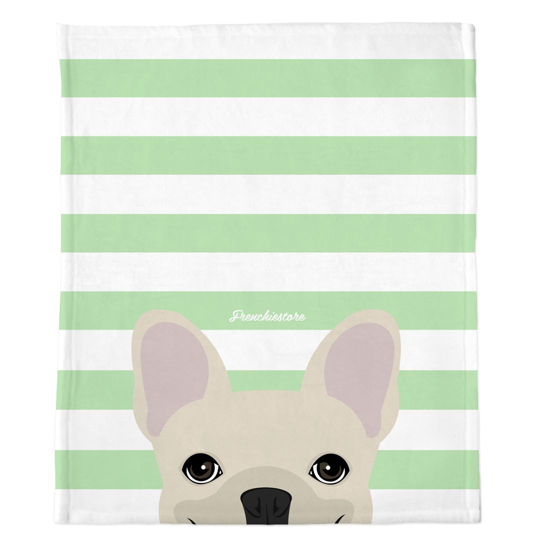 Cream French Bulldog on Mint Stripes | Frenchie Blanket, Frenchie Dog, French Bulldog pet products