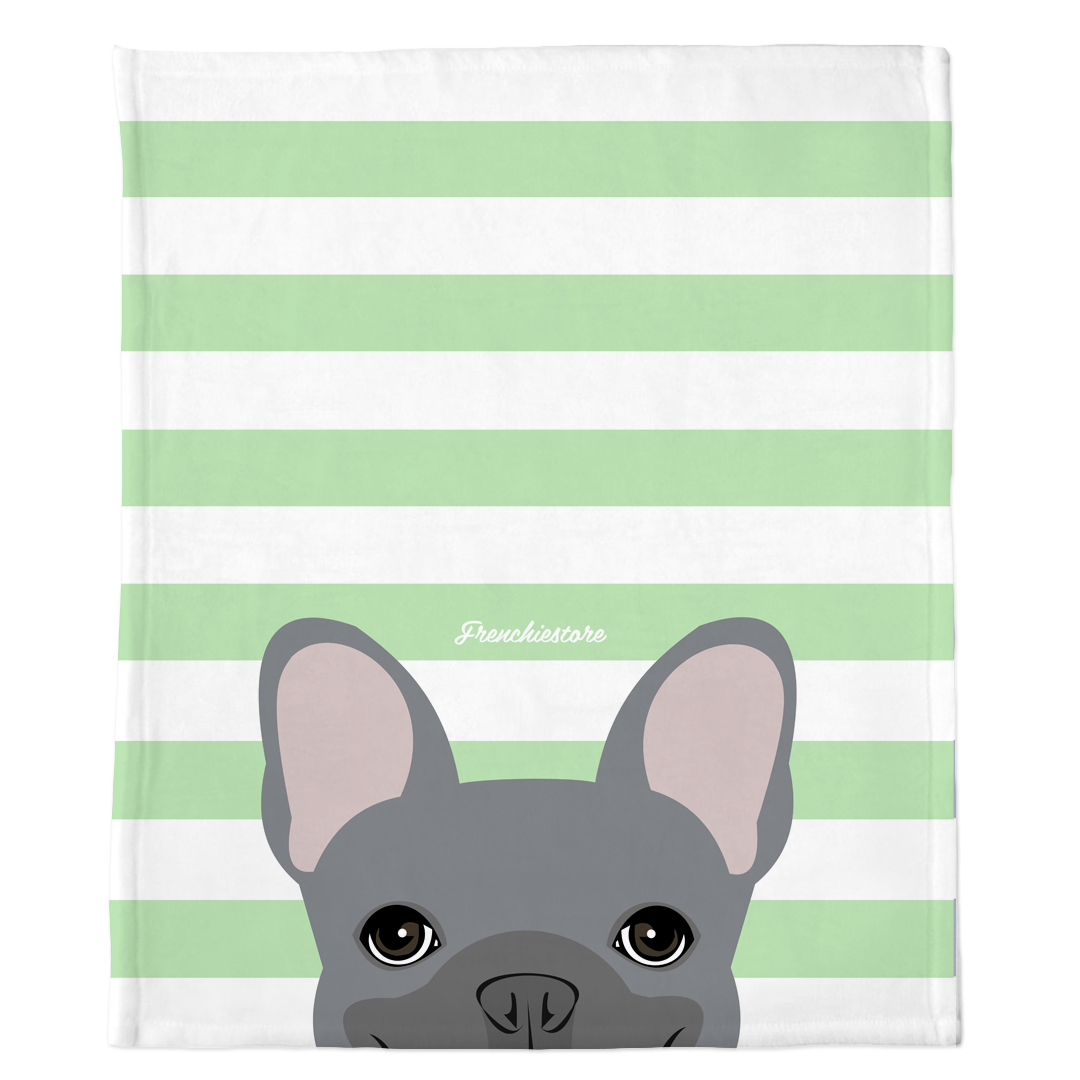 Blue French Bulldog on Mint Stripes | Frenchie Blanket, Frenchie Dog, French Bulldog pet products