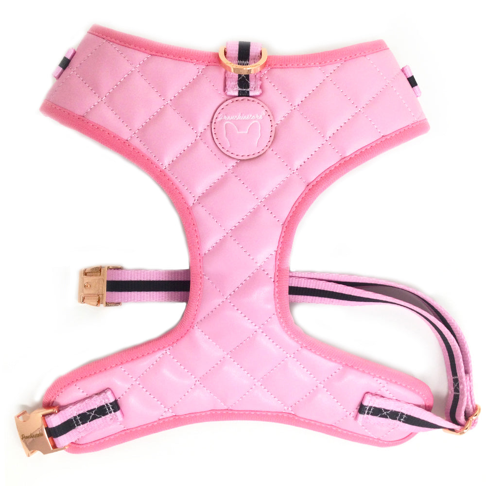 Frenchiestore Neck Adjustable Vegan Leather Health Harness | Pink Varsity, Frenchie Dog, French Bulldog pet products