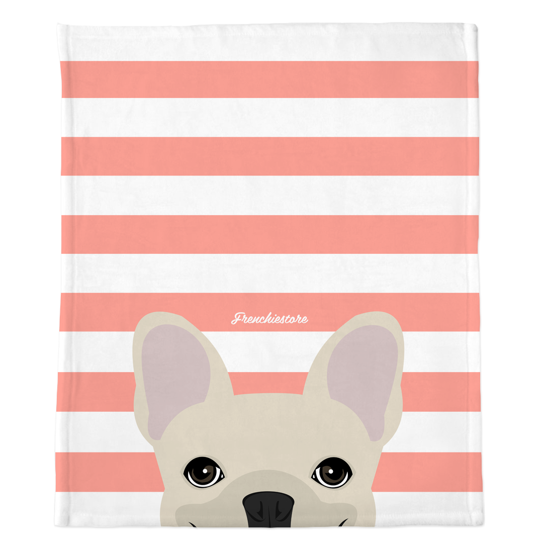 Cream French Bulldog on Peach Stripes | Frenchie Blanket, Frenchie Dog, French Bulldog pet products