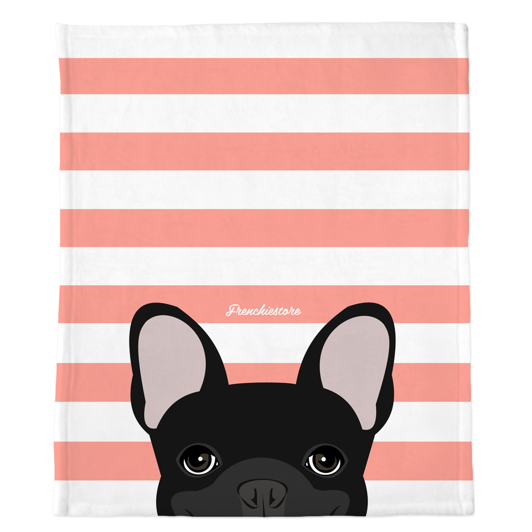 Black French Bulldog on Peach Stripes | Frenchie Blanket, Frenchie Dog, French Bulldog pet products