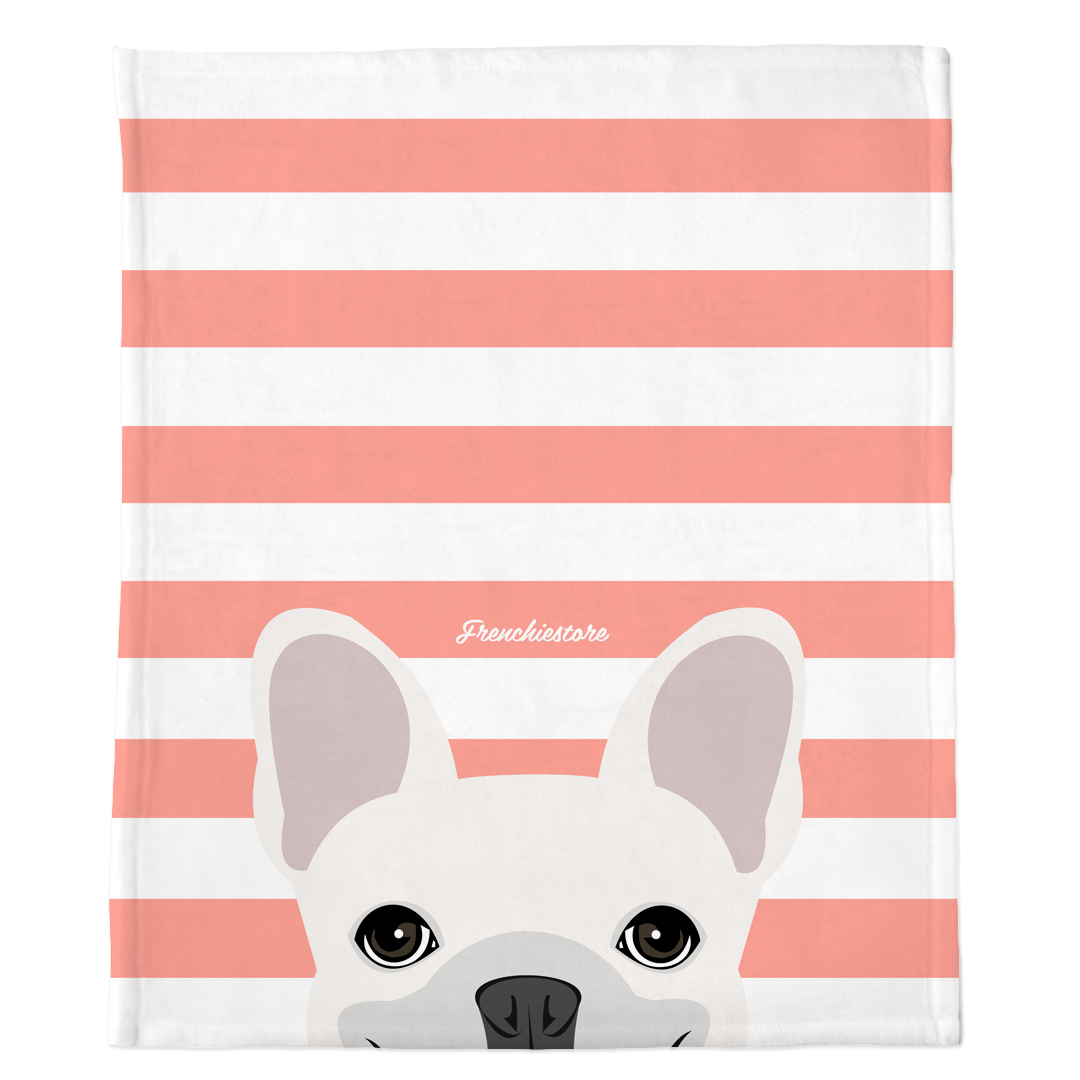 White French Bulldog on Peach Stripes | Frenchie Blanket, Frenchie Dog, French Bulldog pet products