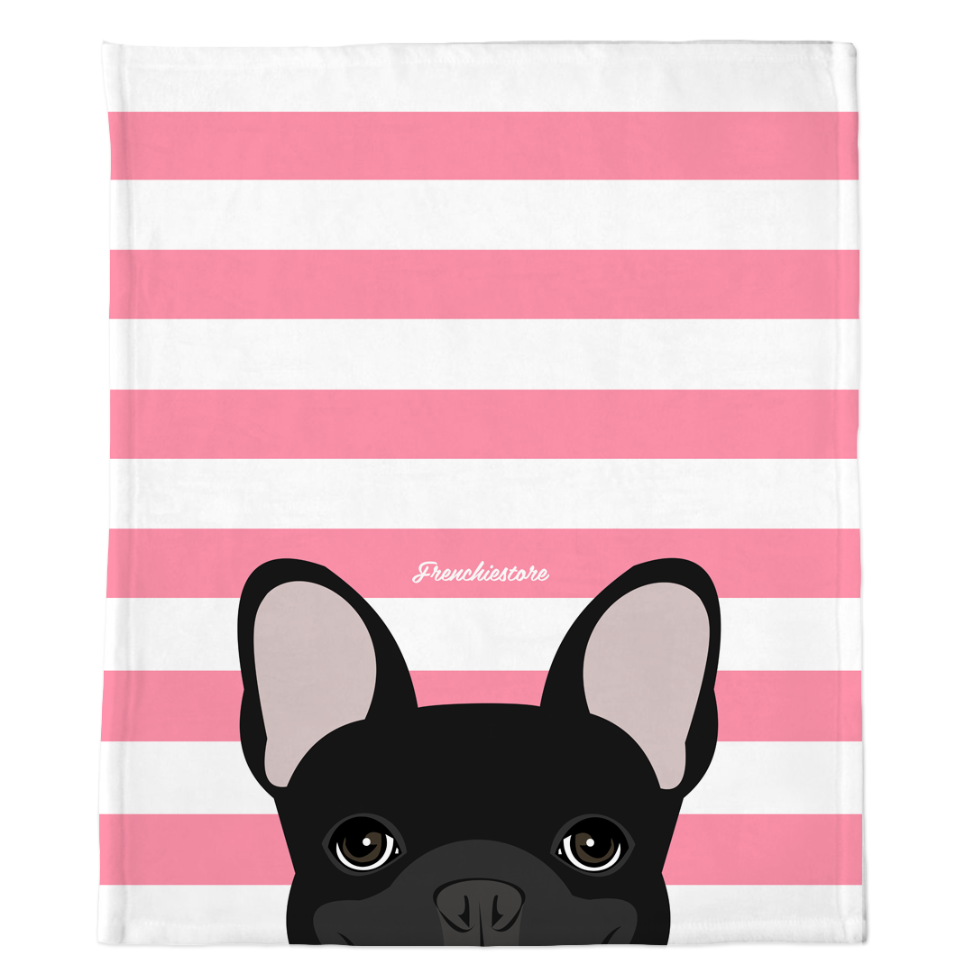 Black French Bulldog on Pink Stripes | Frenchie Blanket, Frenchie Dog, French Bulldog pet products