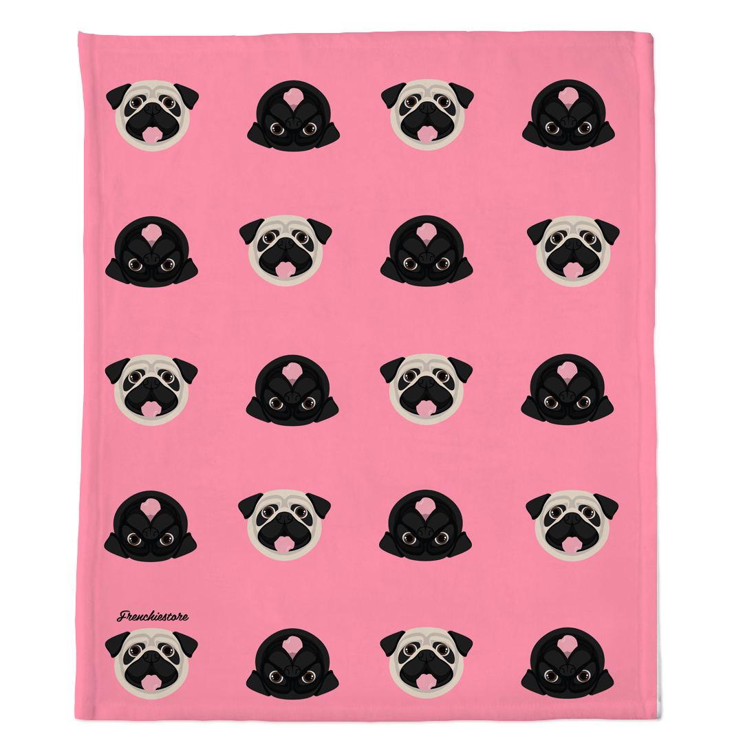 Pug Blanket | Different Pug dogs on Pink, Frenchie Dog, French Bulldog pet products