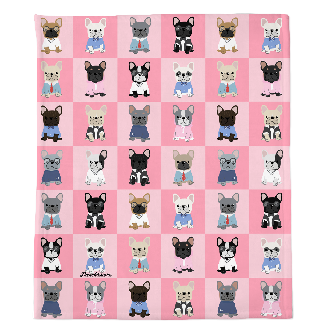 Frenchie Blanket Preppy French Bulldogs on Pink